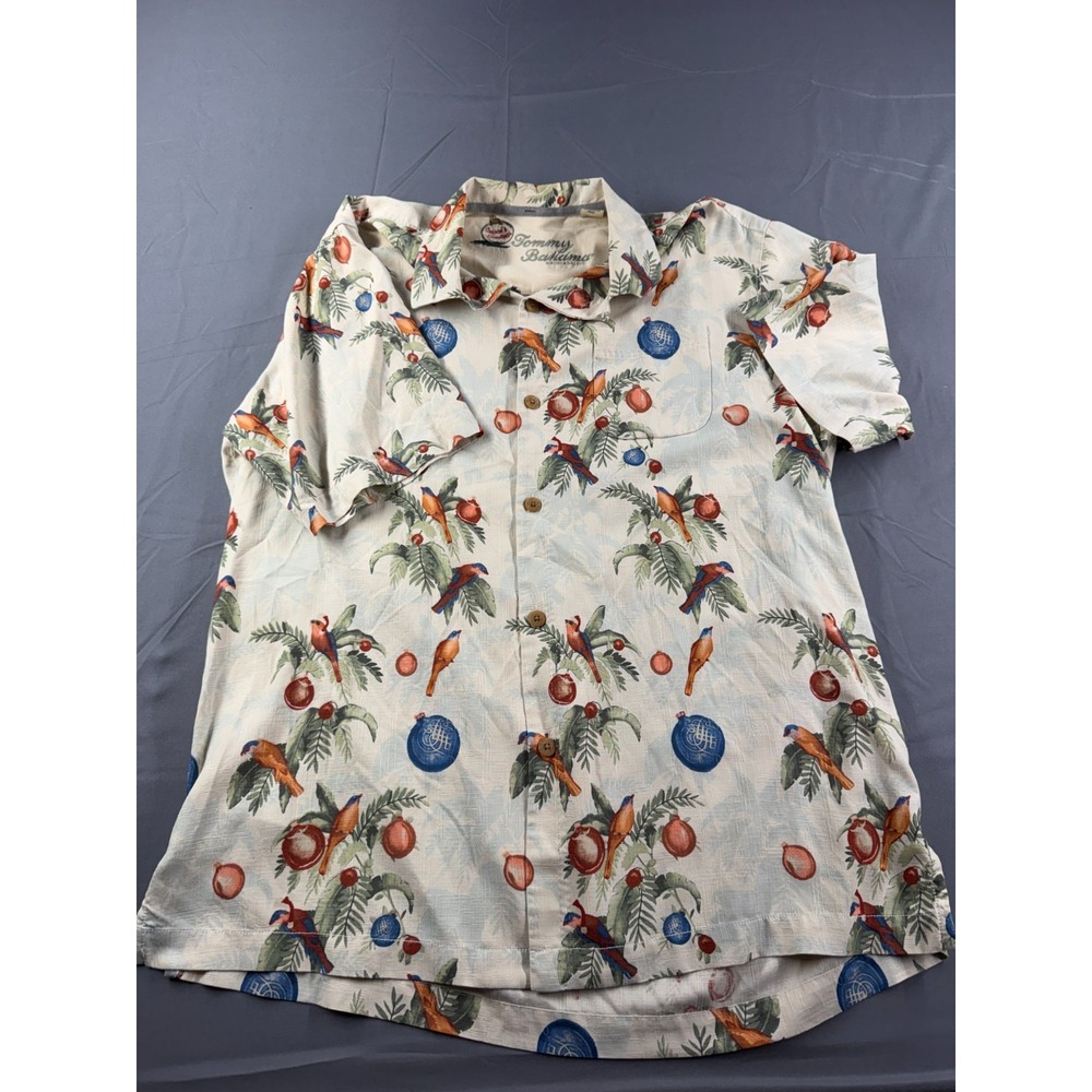Tommy Bahama Season's Greetings Shirt Mens M 100% Silk Christmas Birds Tropical